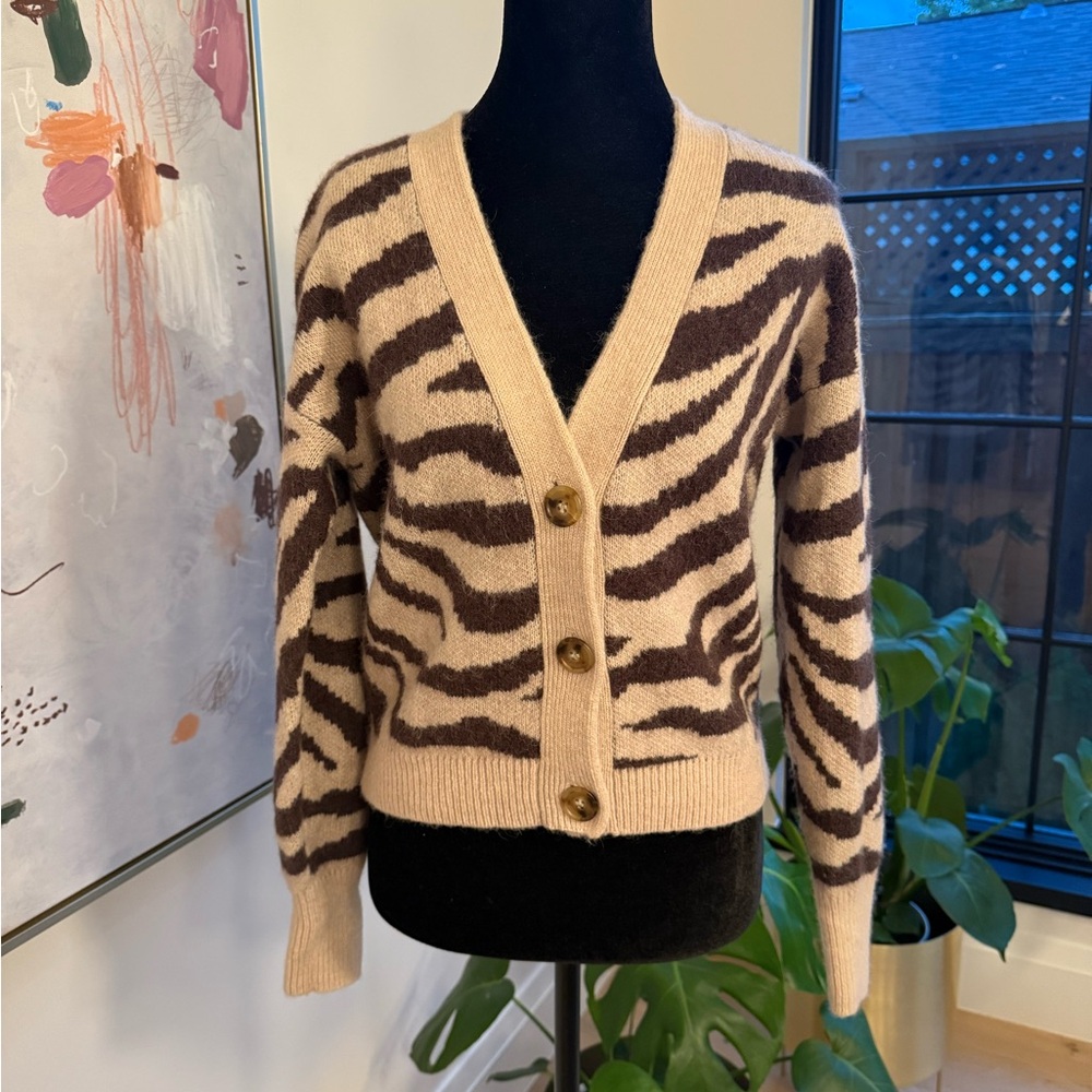 J. Crew Animal Print Cardigan in Tan and Brown